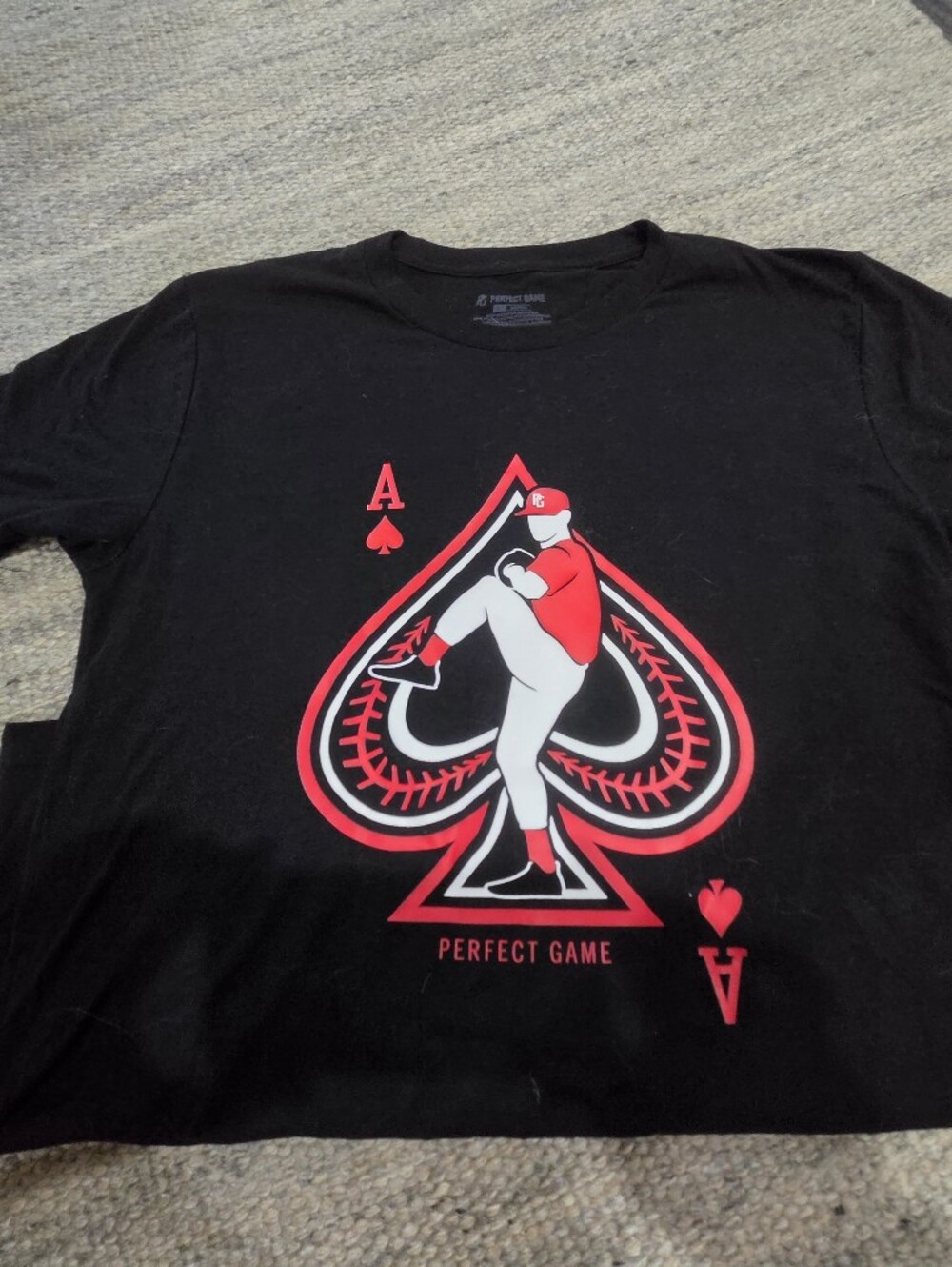 Perfect Game Men’s Black Ace Spade Baseball Graphic Tee Like NEW Conditioj